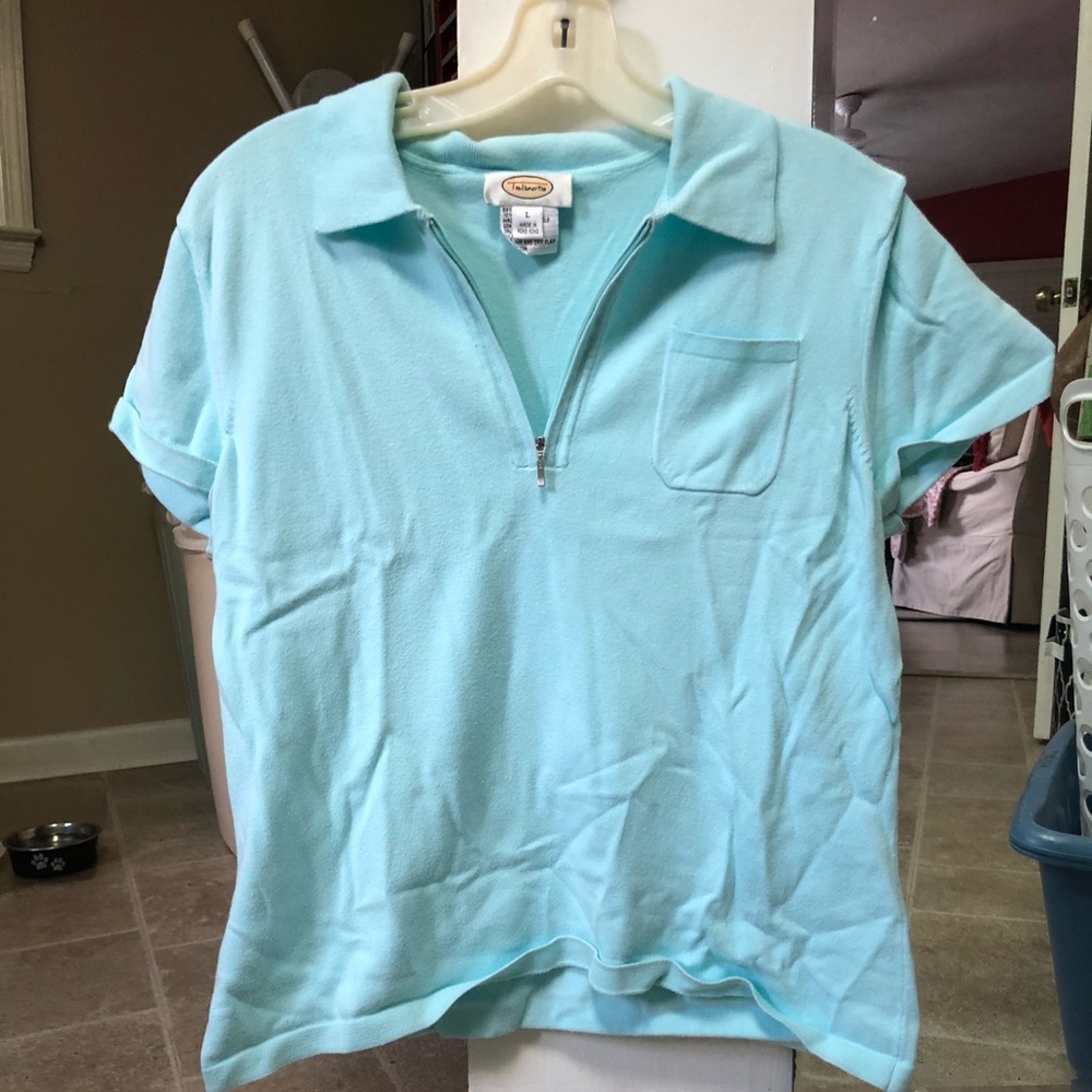 Talbots Light Blue Zip Collard Shirt
